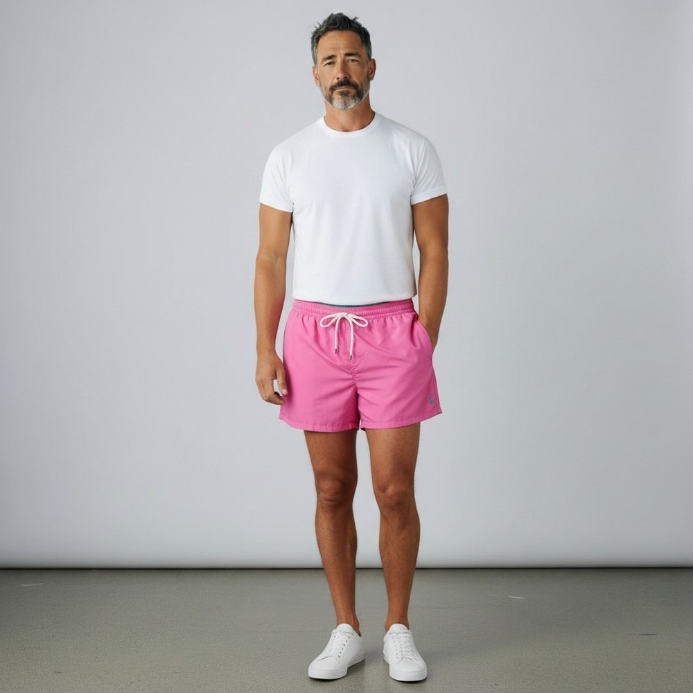 Polo Ralph Lauren Mens Pink Traveler Swim Trunks Shorts Turquoise Pony Logo SZ L